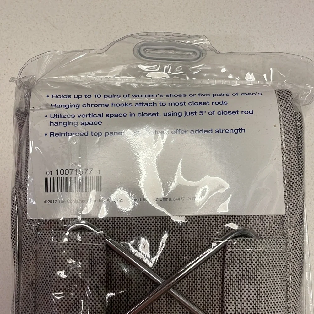 10-Compartment Hanging Shoe Bag - Grey - The Container Store - never opened!